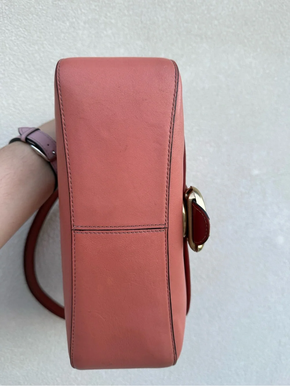 Coach soft tabby coral Shoulder Bag with Burgundy Trim & Gold 'C' Clasp